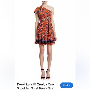 10 Crosby Derek Lam Orange Floral One-Shoulder Dress size 4